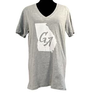 Mad Engine Georgia V-Neck Tee Shirt Top Size Medium Heathered Gray Short Sleeves